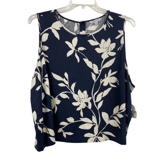 Ophelia Roe Tops - Ophelia Roe Womens 3X Navy & White Floral Print Sleeveless Button Back Top
